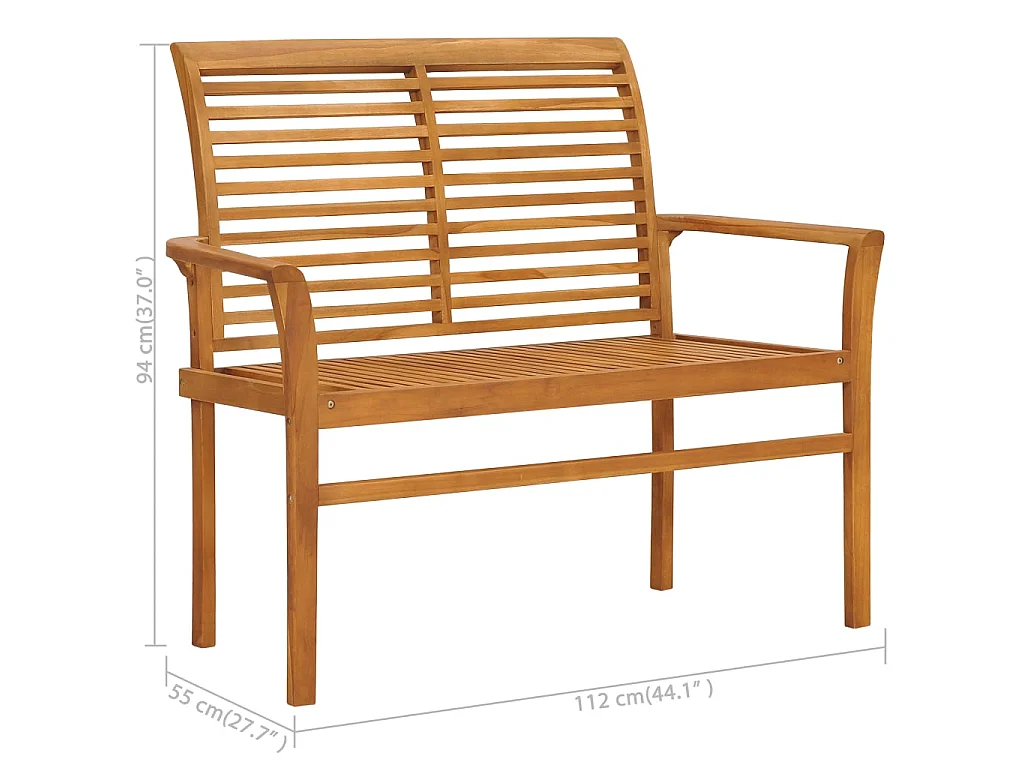 Tuinbank met rood kussen 112 cm massief teakhout