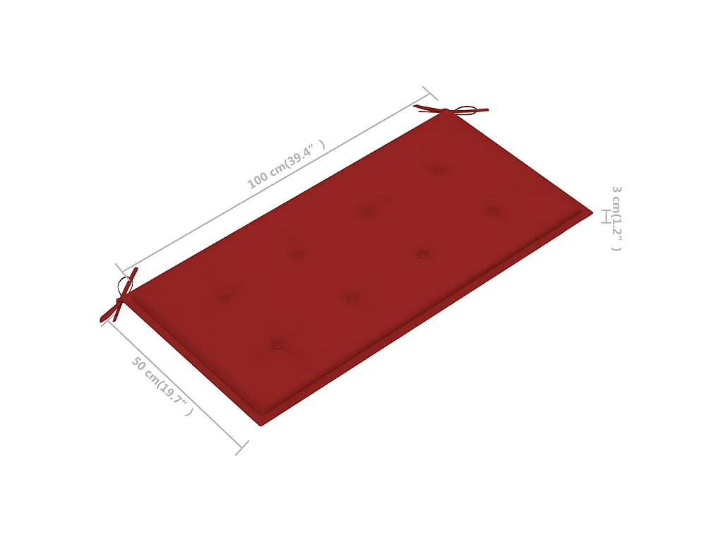Tuinbank met rood kussen 112 cm massief teakhout