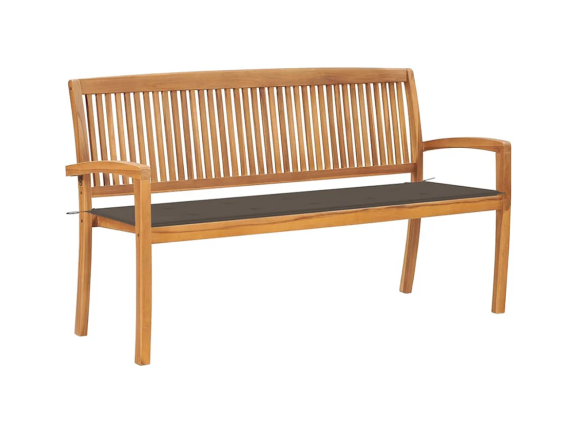 Stapelbare Gartenbank mit Auflage 159 cm Massivholz Teak