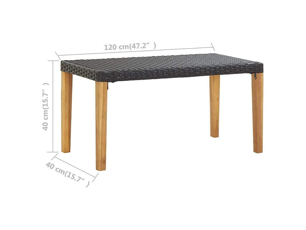 Banc de jardin 120 cm Noir Résine tressée et bois d'acacia