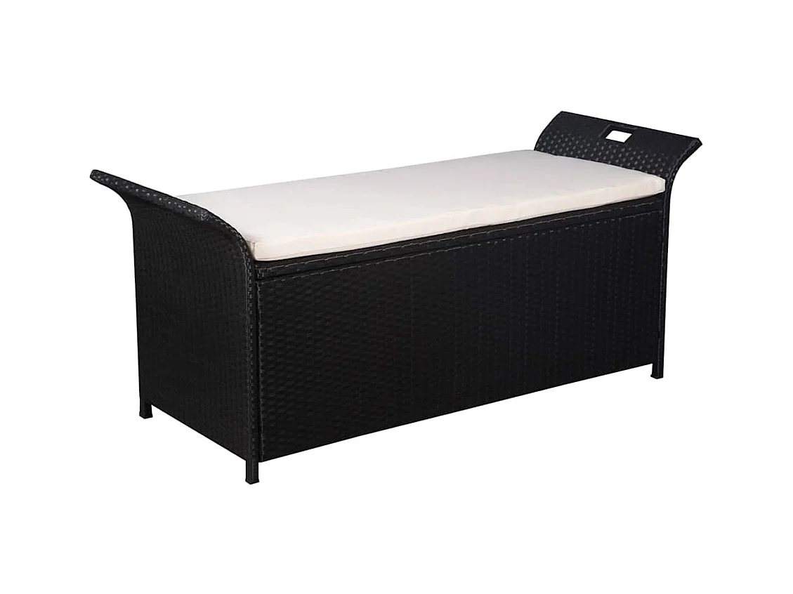 Opbergbankje met kussen 138 cm poly rattan zwart