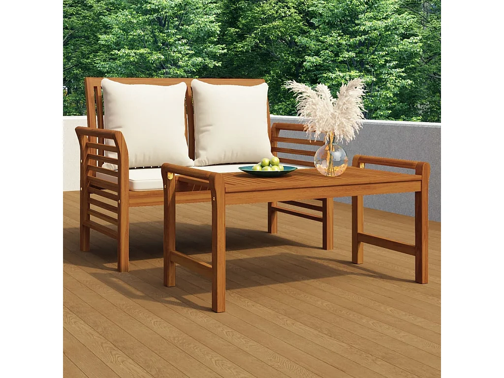 Banc canapé avec coussins Blanc crème Bois d'acacia solide