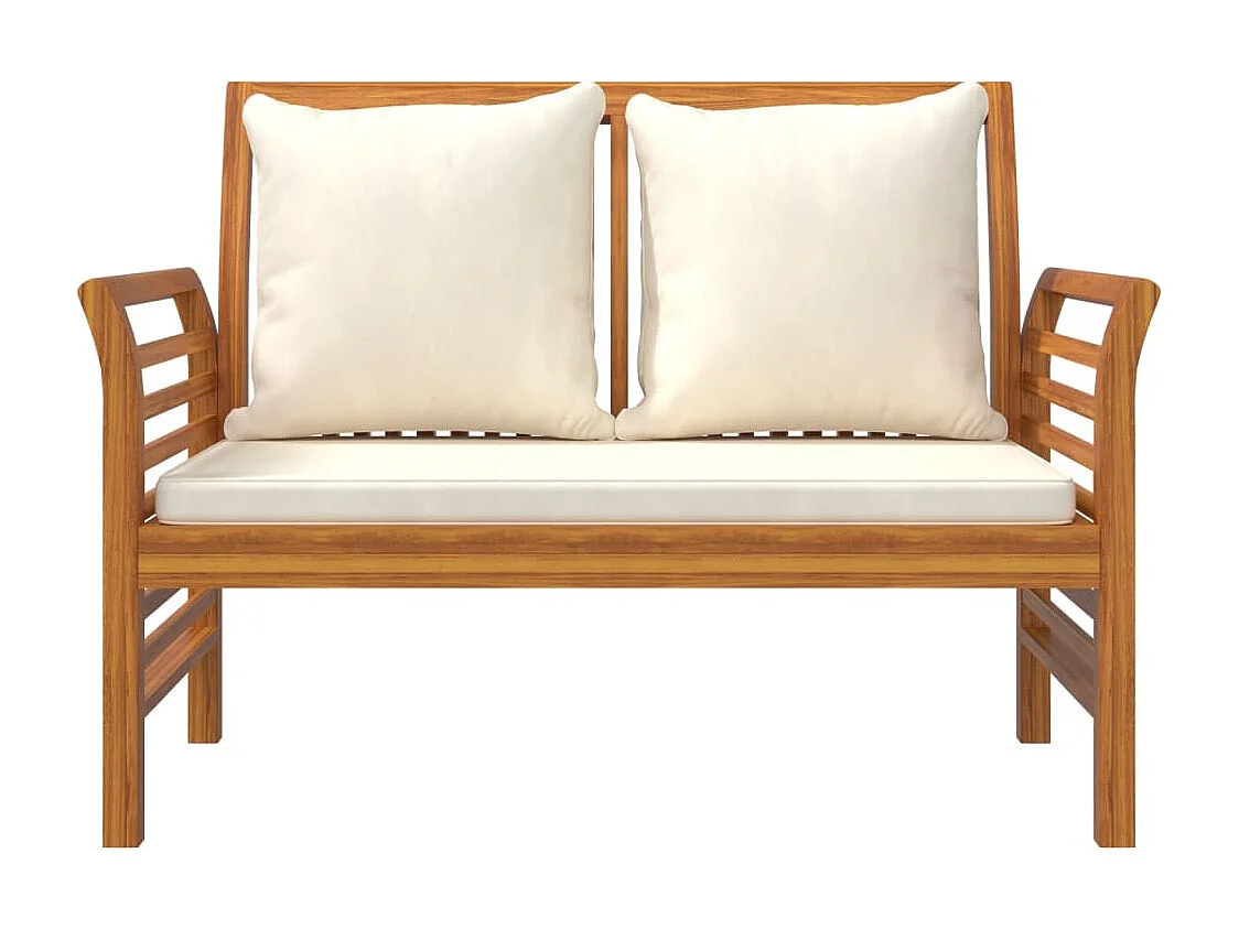 Banc canapé avec coussins Blanc crème Bois d'acacia solide