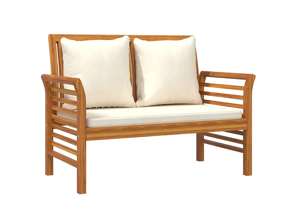 Divanetto con Cuscini Bianco Crema in Legno Massello di Acacia