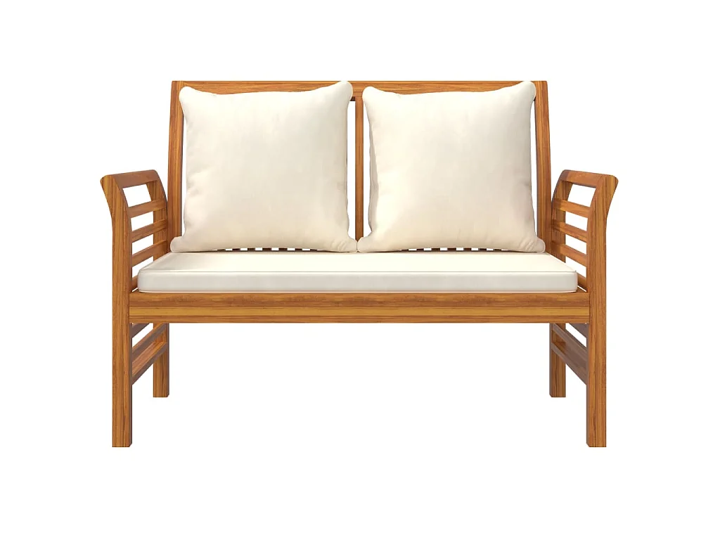 Divanetto con Cuscini Bianco Crema in Legno Massello di Acacia