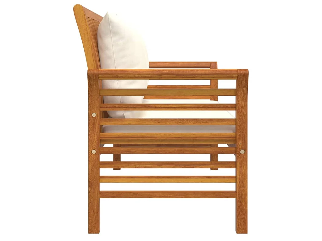 Divanetto con Cuscini Bianco Crema in Legno Massello di Acacia