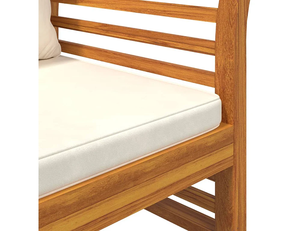 Divanetto con Cuscini Bianco Crema in Legno Massello di Acacia