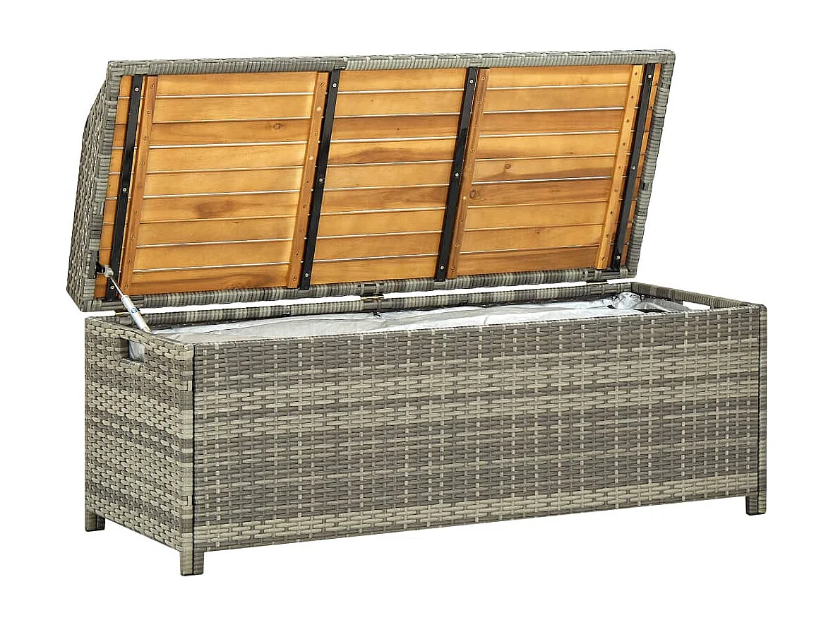 Banc de rangement de jardin 120 cm Résine tressée Gris