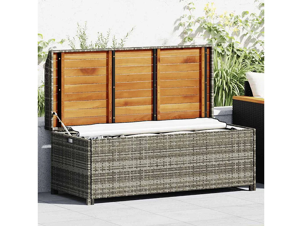 Banc de rangement de jardin 120 cm Résine tressée Gris