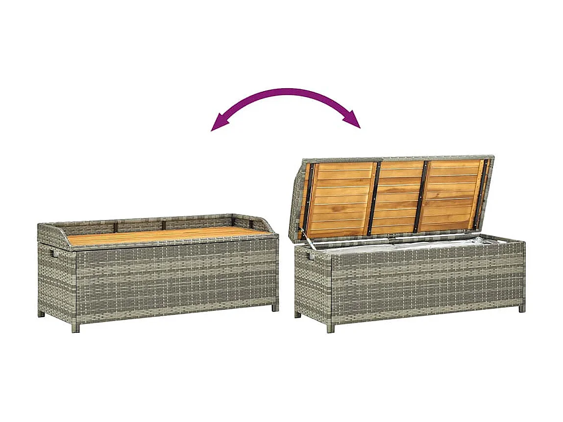 Banc de rangement de jardin 120 cm Résine tressée Gris