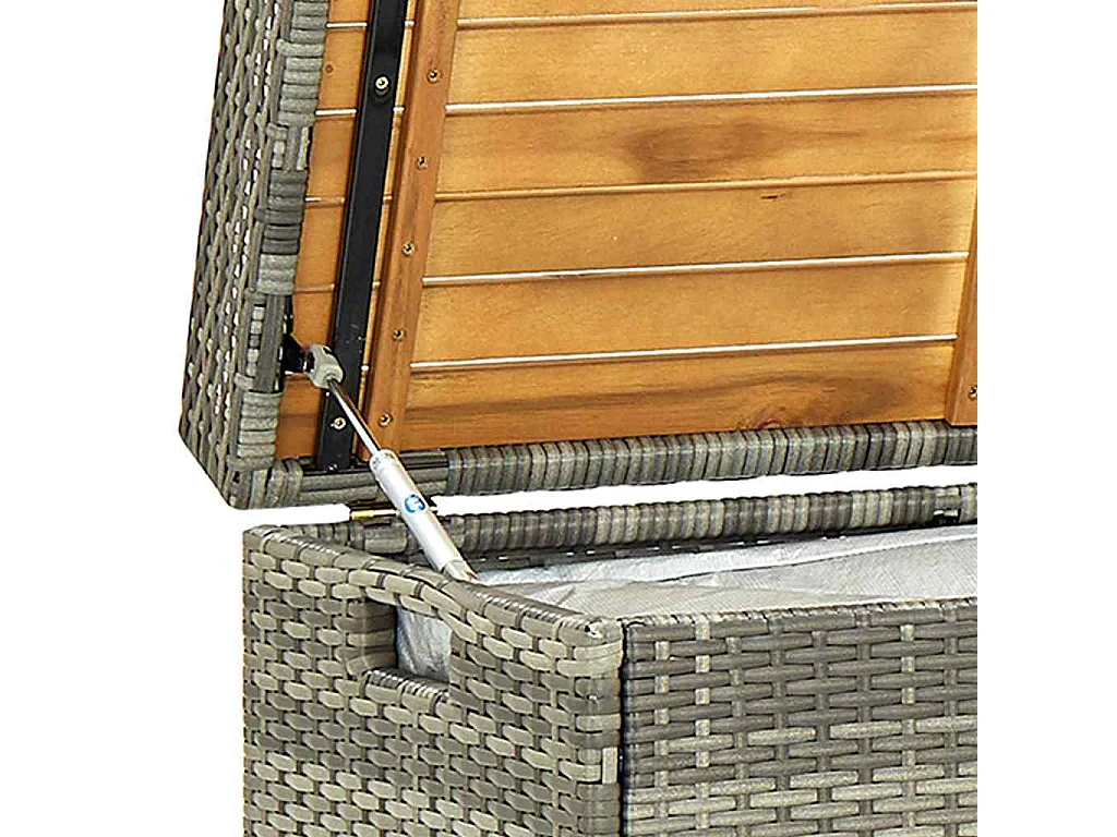 Banc de rangement de jardin 120 cm Résine tressée Gris