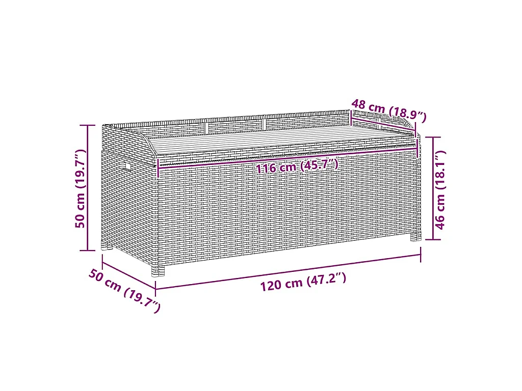 Tuinopbergbank 120 cm poly rattan grijs