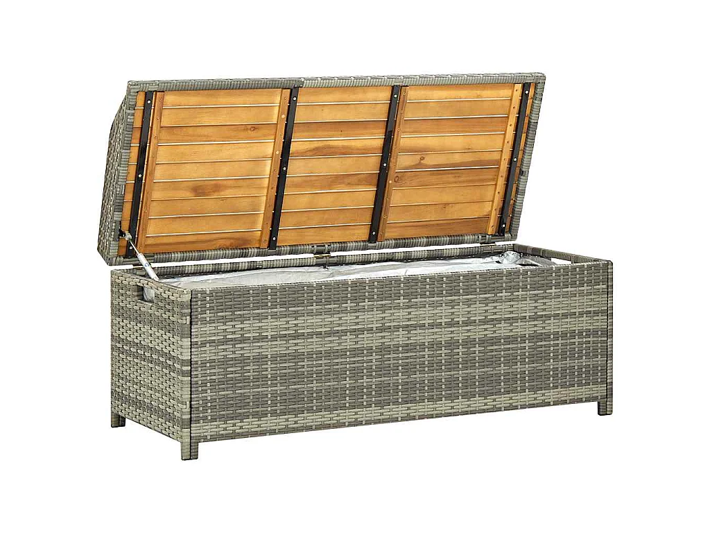 Tuinopbergbank 120 cm poly rattan grijs