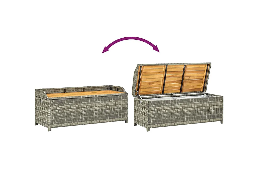 Tuinopbergbank 120 cm poly rattan grijs