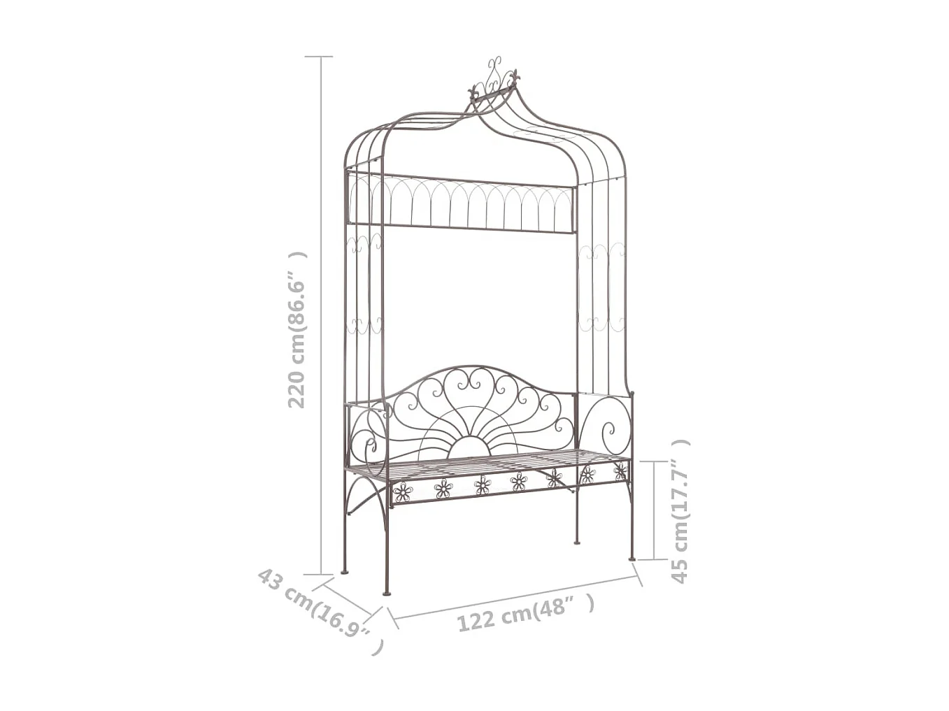 Banco de jardín metal marrón envejecido 122 cm