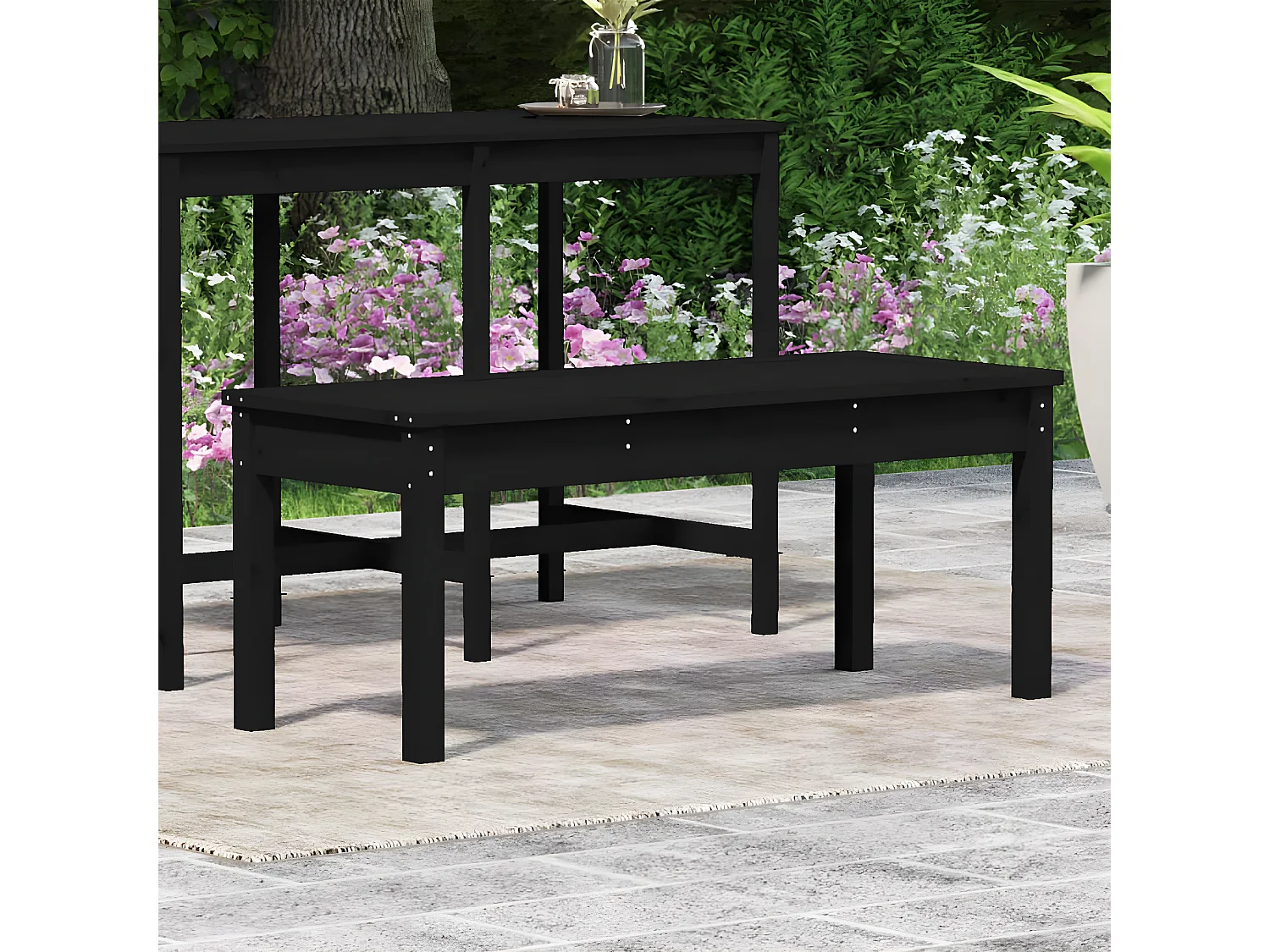 Banc de jardin noir 109x44x45 cm bois massif de pin