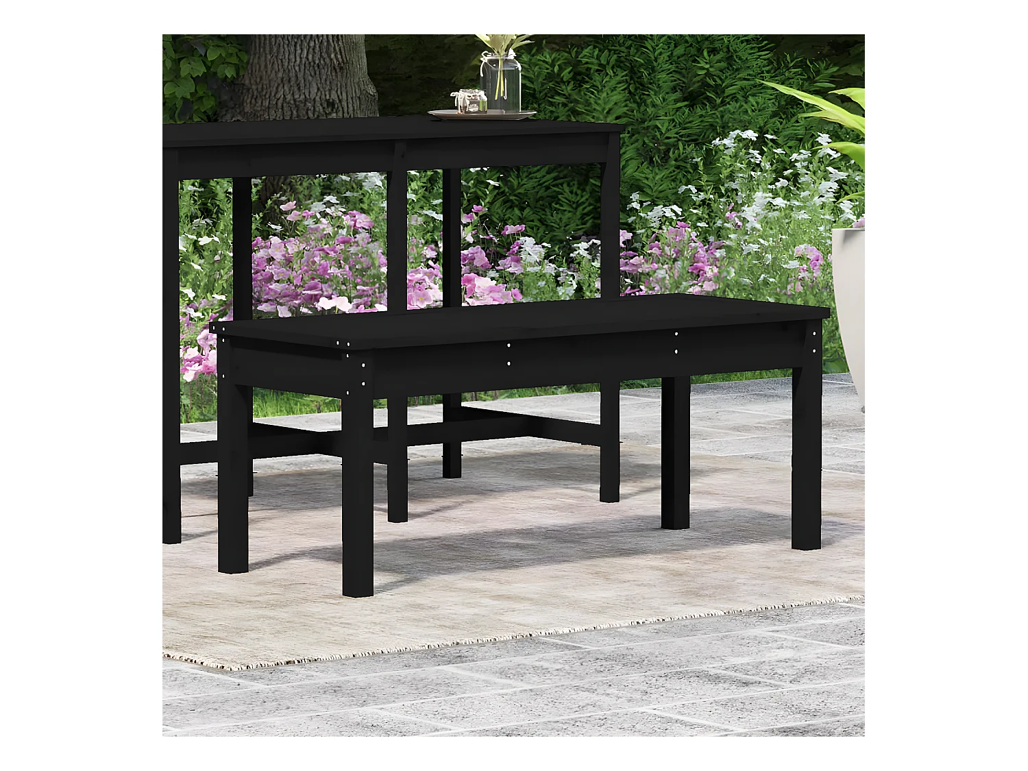 Gartenbank Schwarz 109x44x45 cm Massivholz Kiefer