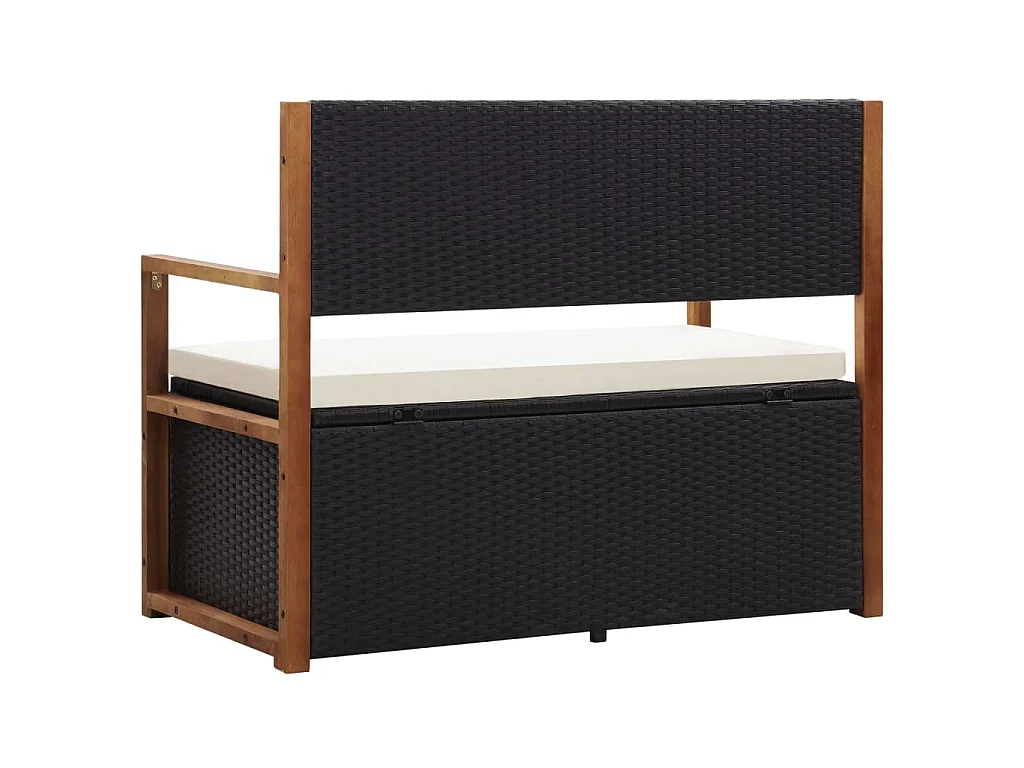 Cassapanca 115 cm in Polyrattan e Legno Massello di Acacia Nero