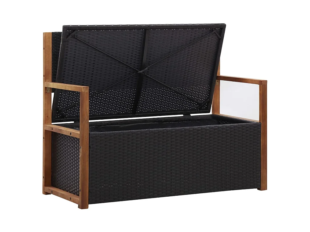 Cassapanca 115 cm in Polyrattan e Legno Massello di Acacia Nero