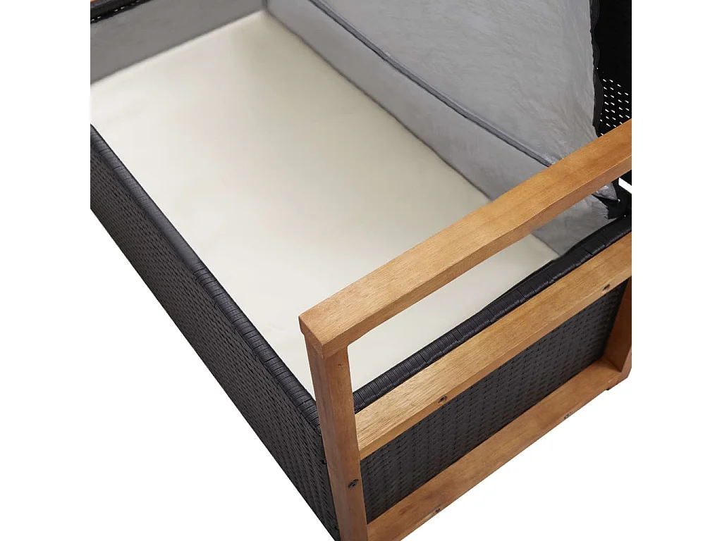 Cassapanca 115 cm in Polyrattan e Legno Massello di Acacia Nero