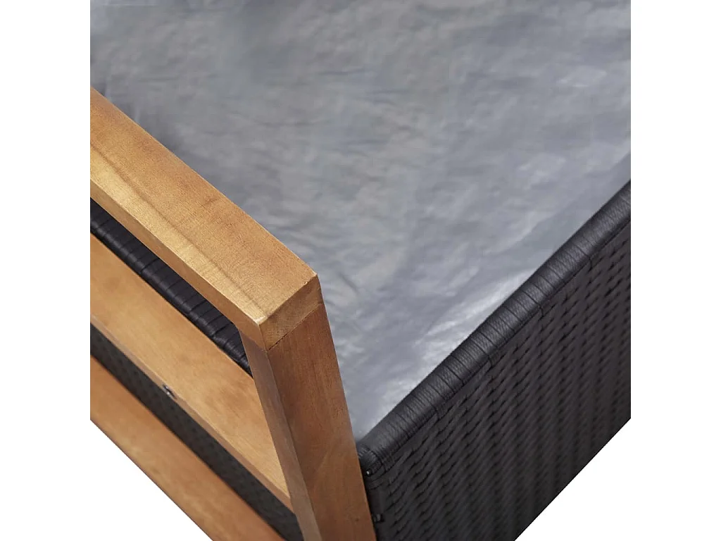 Cassapanca 115 cm in Polyrattan e Legno Massello di Acacia Nero
