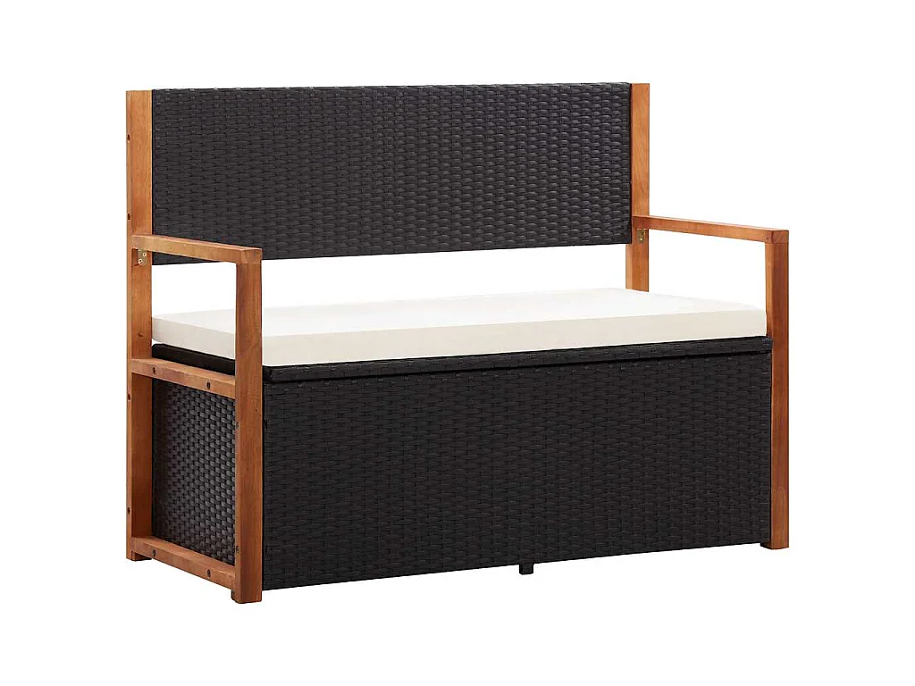 Cassapanca 115 cm in Polyrattan e Legno Massello di Acacia Nero