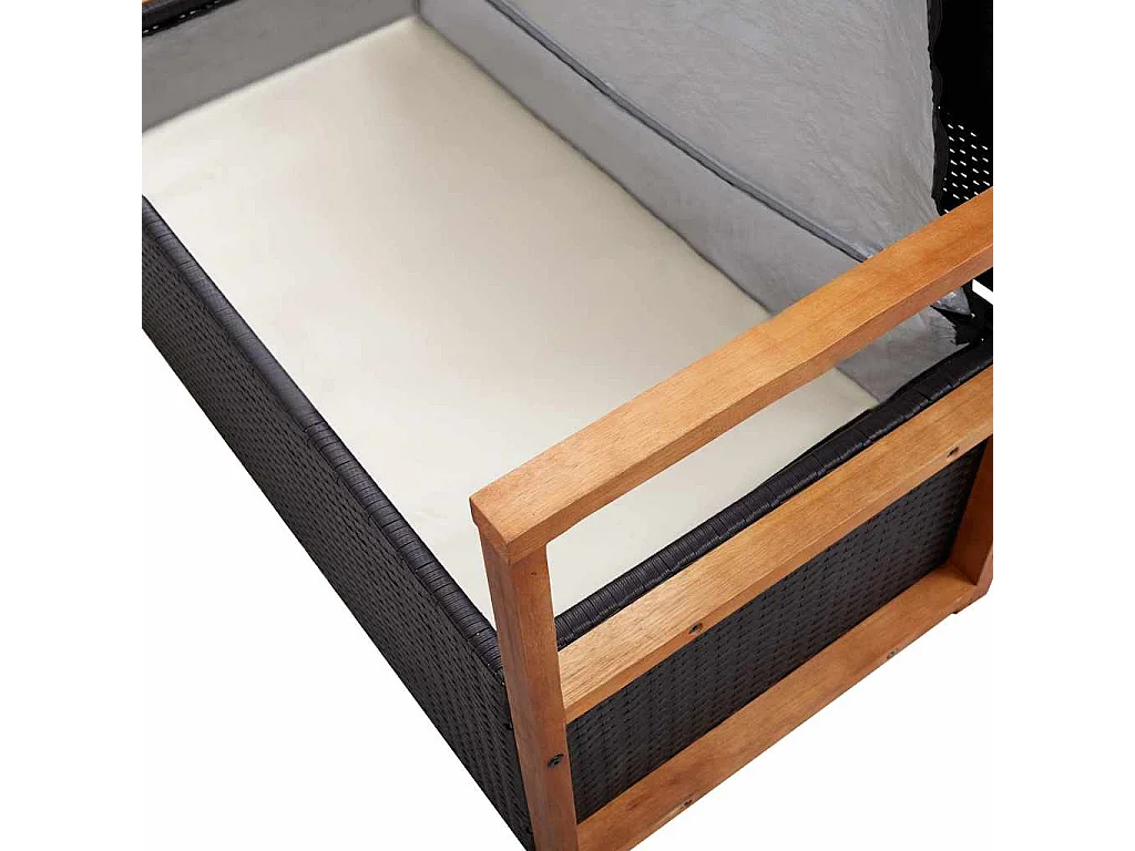 Cassapanca 115 cm in Polyrattan e Legno Massello di Acacia Nero