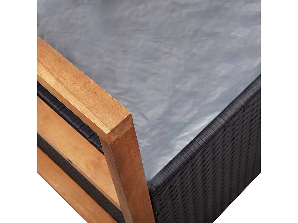 Cassapanca 115 cm in Polyrattan e Legno Massello di Acacia Nero