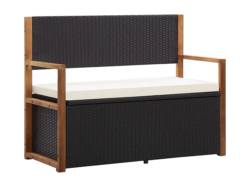 Banc de jardin 115 cm Résine tressée et bois d'acacia Noir