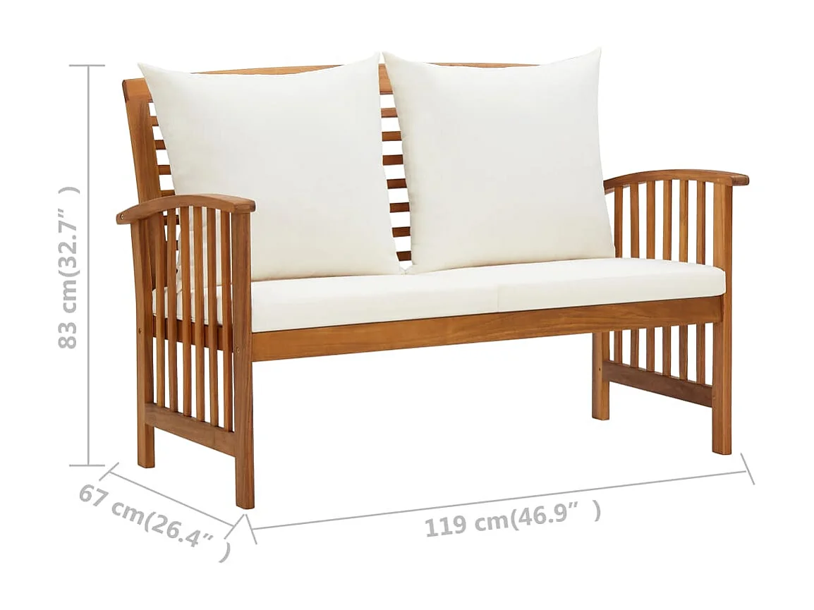 Tuinbank met kussens 119 cm massief acaciahout