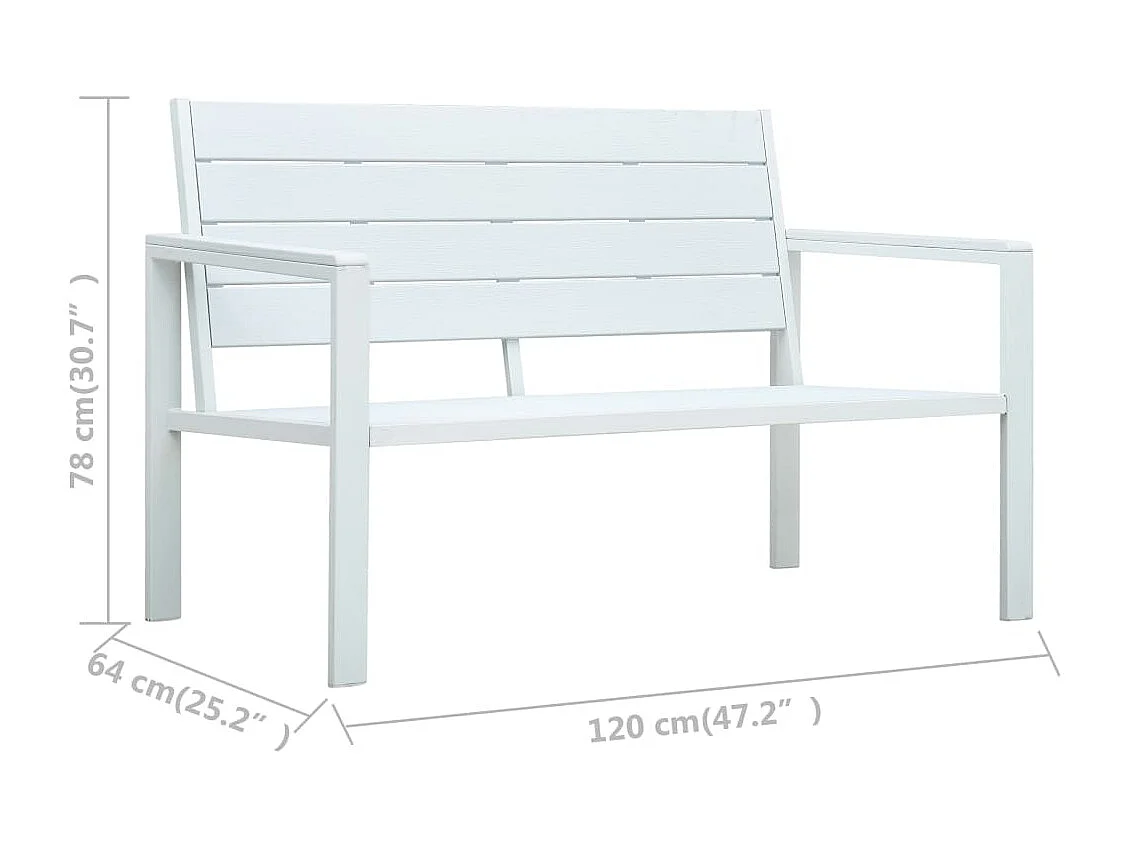 Banco de jardim 120 cm PEAD aspeto de madeira branco