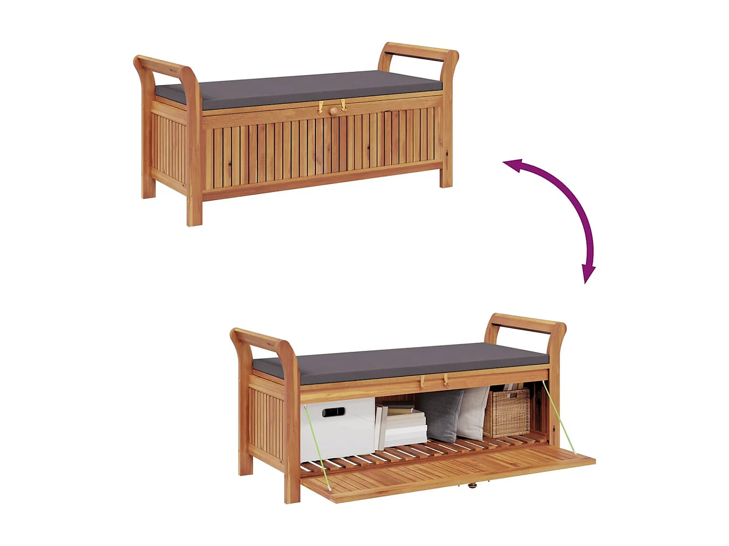 Banc de rangement de jardin avec coussin 126 cm Bois d'acacia