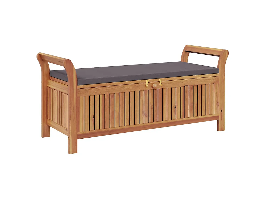 Banco almacenaje jardín con cojín madera maciza de acacia 126cm