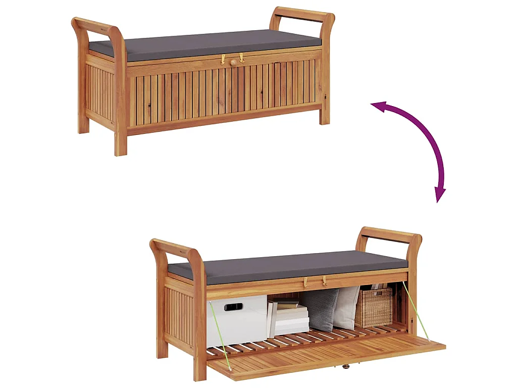 Banc de rangement de jardin avec coussin 126 cm Bois d'acacia