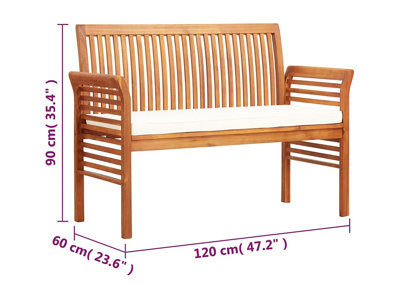 2-Sitzer Gartenbank mit Kissen 120 cm Massivholz Akazie