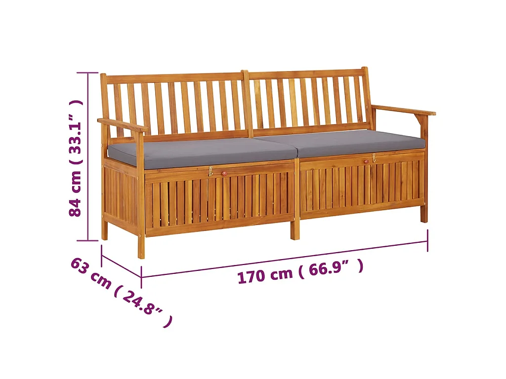 Cassapanca con Cuscino 170 cm in Legno Massello di Acacia