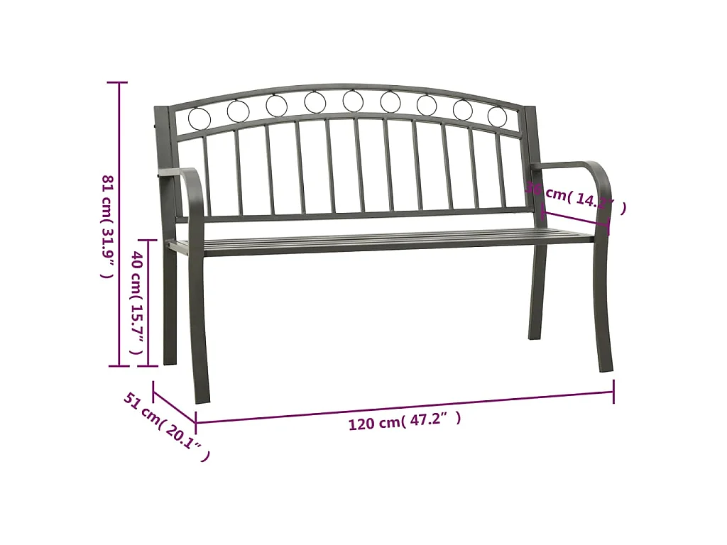Panca da Giardino Grigia 120 cm Acciaio