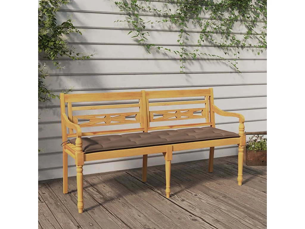 Banco Batavia con cojín gris taupe madera maciza de teca 150 cm