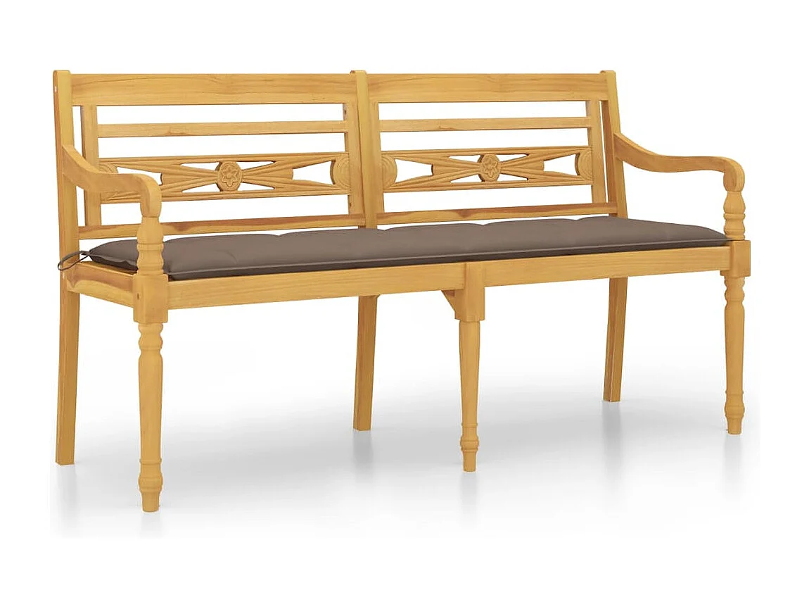 Banco Batavia con cojín gris taupe madera maciza de teca 150 cm