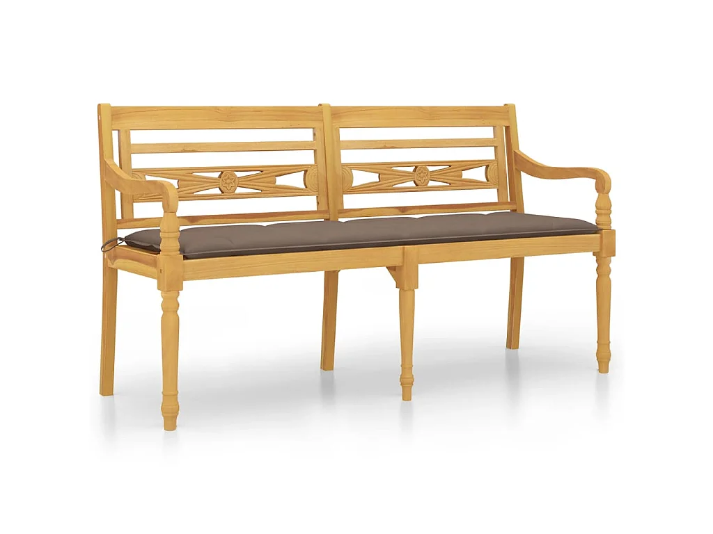 Banc Batavia avec coussin taupe 150 cm Bois de teck massif
