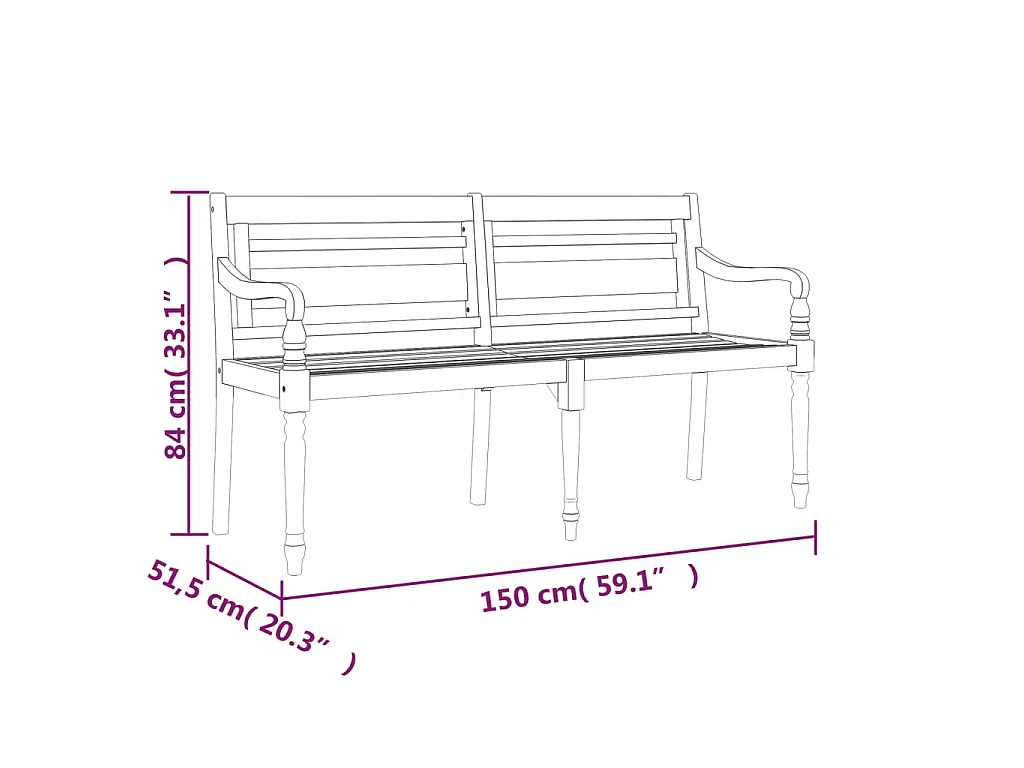 Banc Batavia avec coussin taupe 150 cm Bois de teck massif