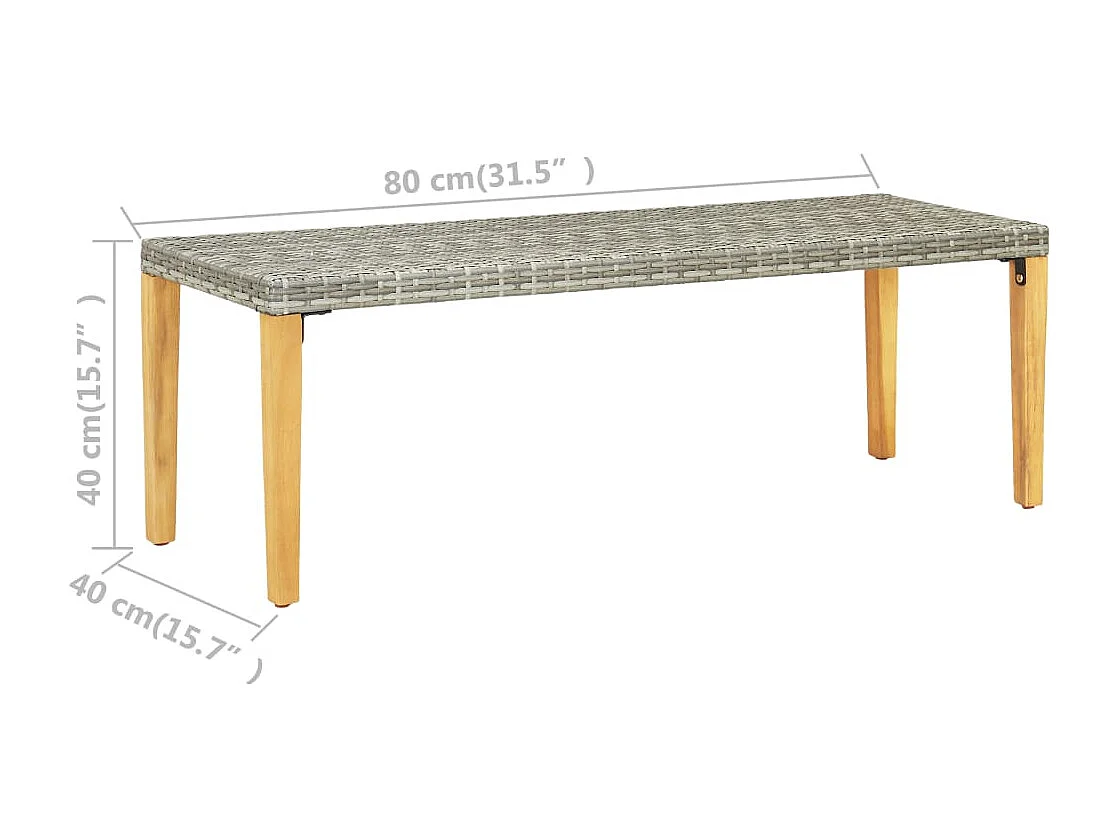 Banc de jardin 80 cm Résine tressée Gris