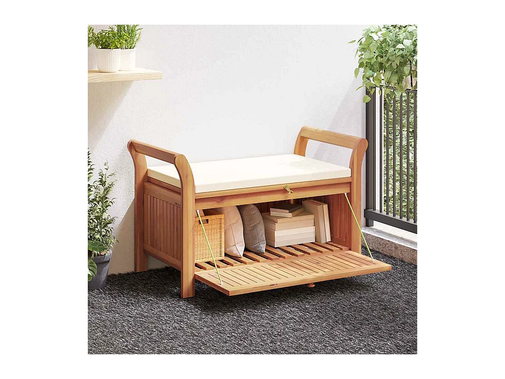 Panca Portaoggetti Giardino Cuscino 91 cm Legno Massello Acacia