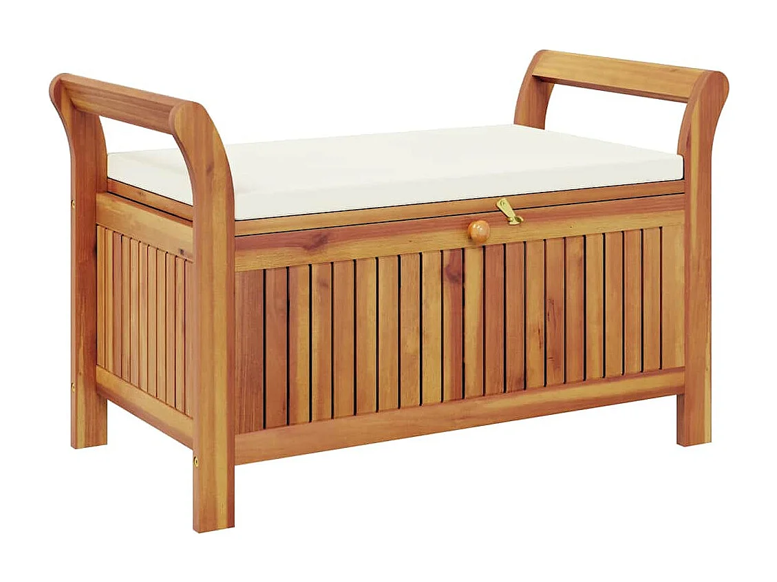 Banco almacenaje jardín con cojín madera maciza de acacia 91 cm