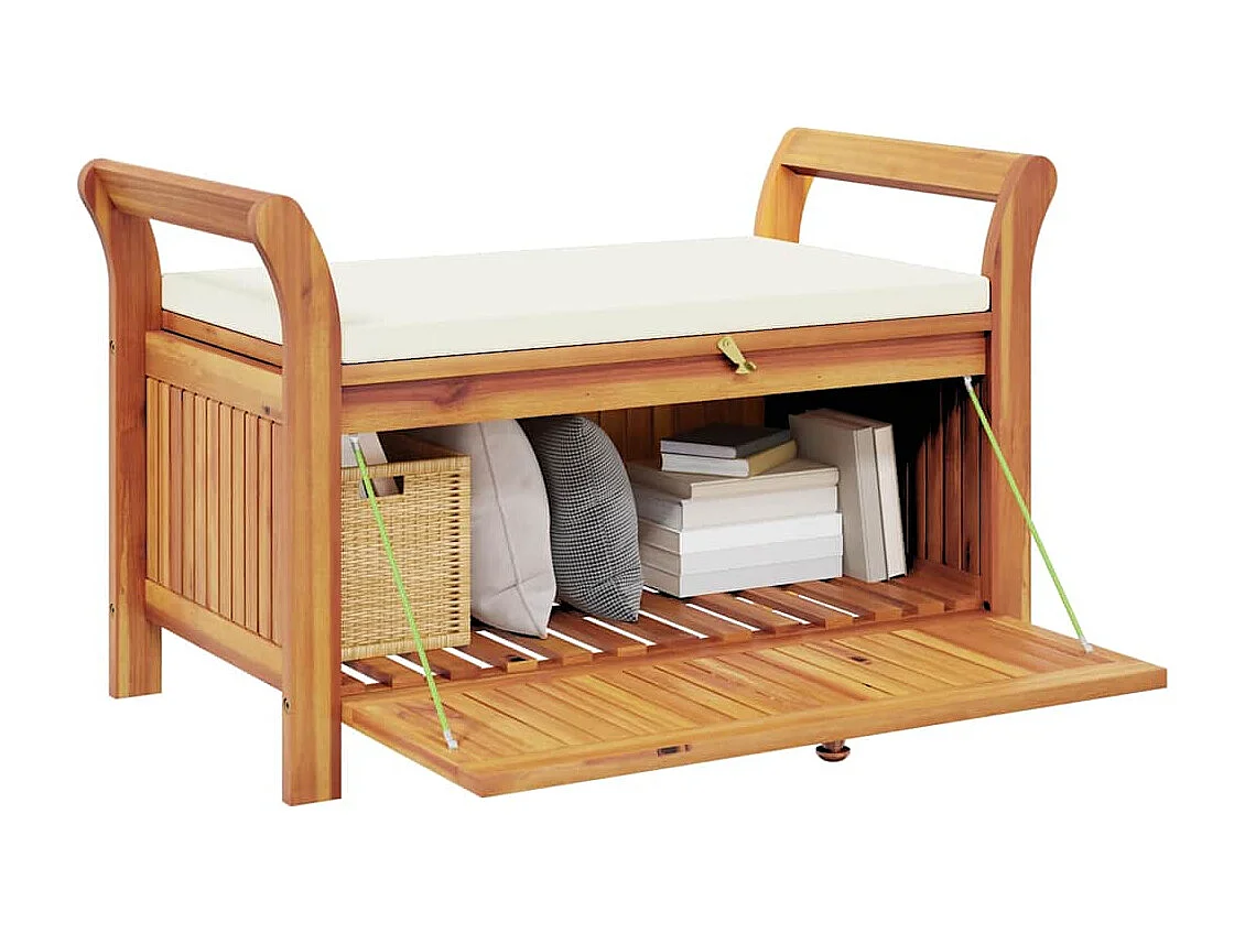 Banco almacenaje jardín con cojín madera maciza de acacia 91 cm