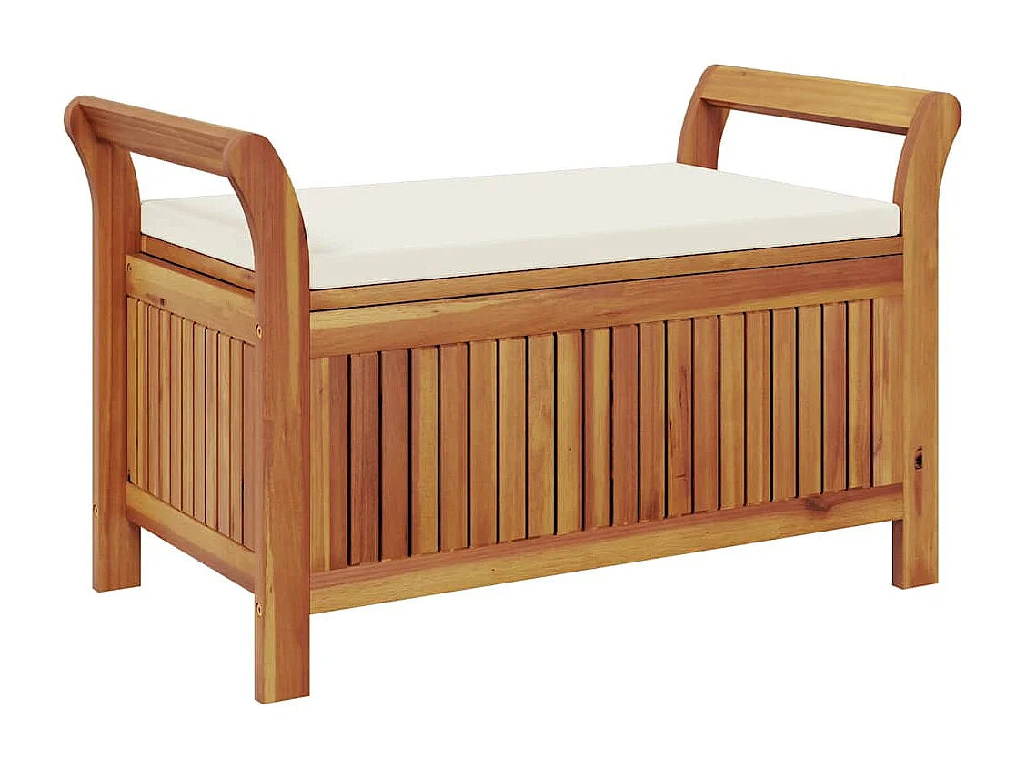 Banco almacenaje jardín con cojín madera maciza de acacia 91 cm