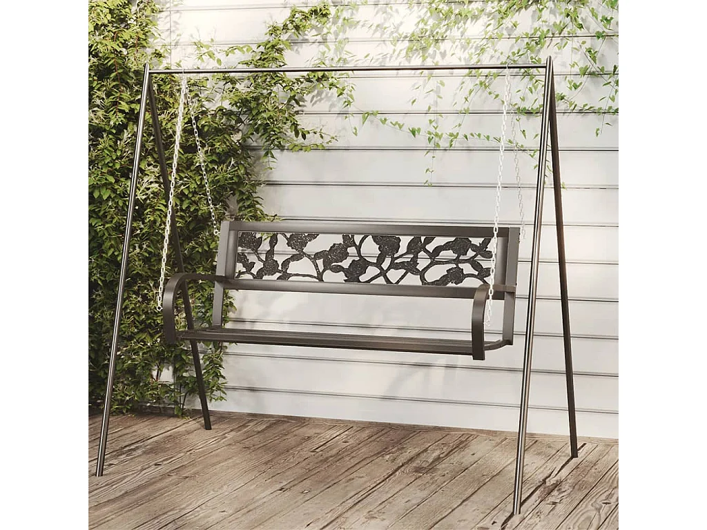 Banco balancín de jardín 125 cm acero y plástico negro