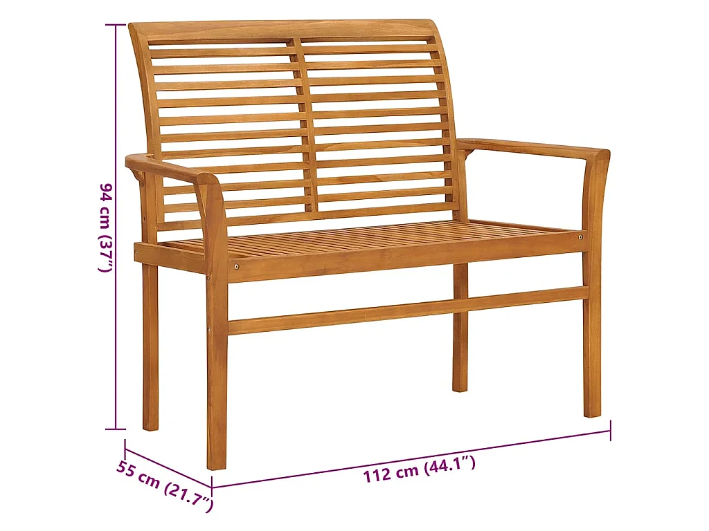 Panca da Giardino con Cuscino Rosso Vino 112 cm Legno di Teak
