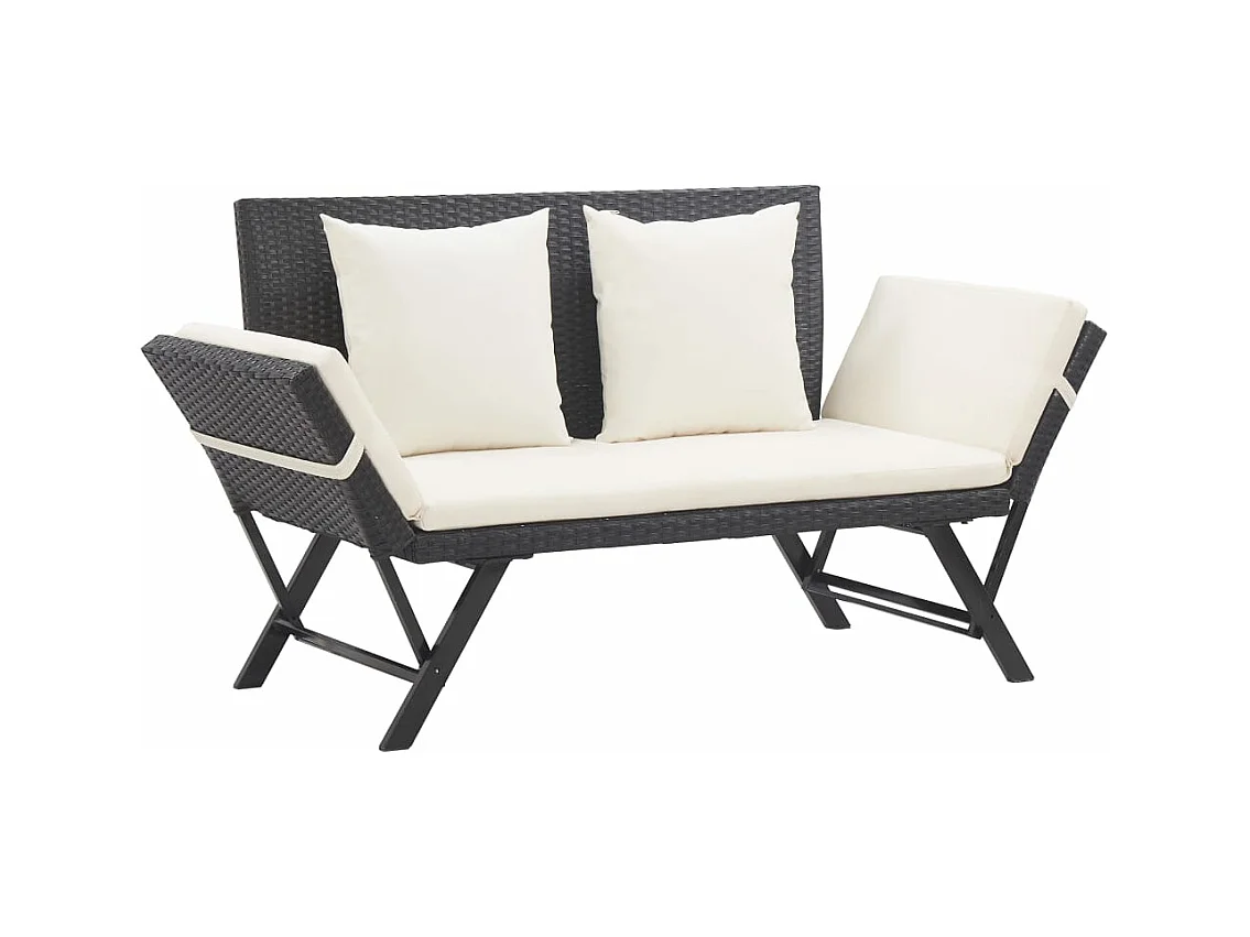 Panchina da Giardino con Cuscini 176 cm Nera in Polyrattan
