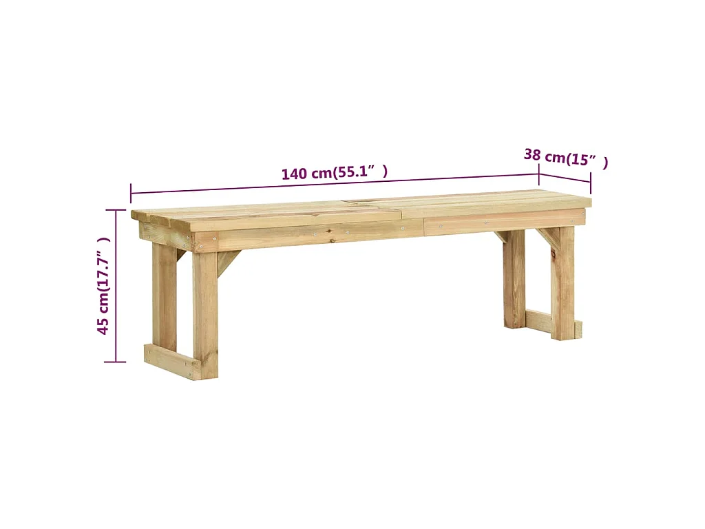Tuinbank 140 cm geïmpregneerd grenenhout